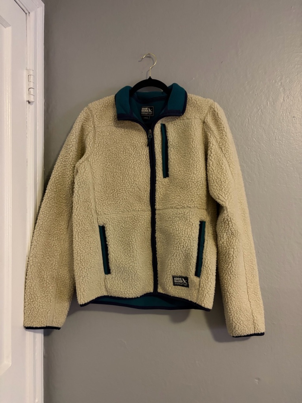 Eddie Bauer Teal Sherpa Fleece Jacket with Purple Trim